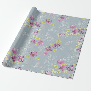 Papier Cadeau Beau Motif de fleurs d'aquarelle violet vif