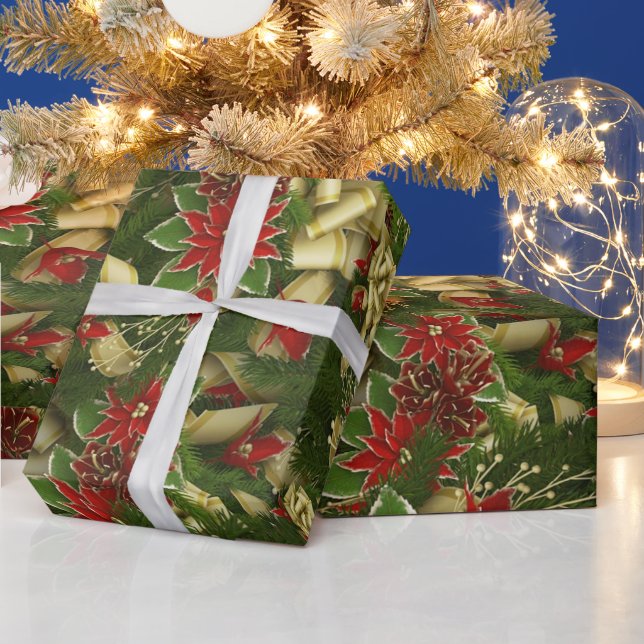 Papier Cadeau Beau Motif de Noël Rouge Poinsettia (Vacances)
