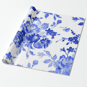 Papier Cadeau Beau motif floral bleu vintage