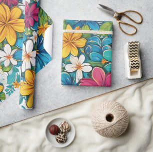 Papier Cadeau Beau motif floral brillant et vibrant