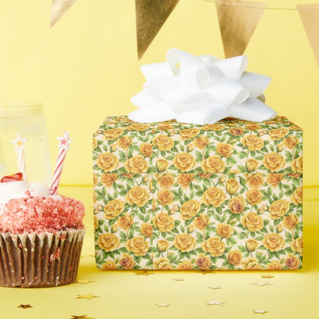 Papier Cadeau Beau Motif sans couture des Roses Jaunes (Fête d'anniversaire)