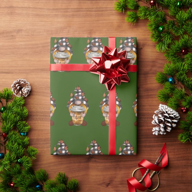 Papier Cadeau Beau Noël Café de Noël Gnome Papier d'enveloppemen (Cadeau de vacances)