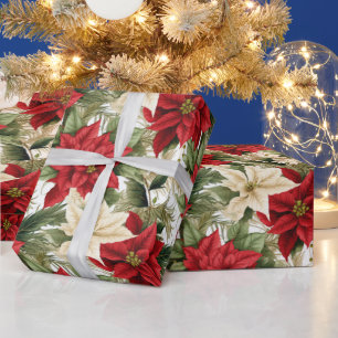 Papier Cadeau Beau Noël Poinsettia