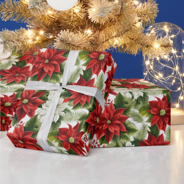 Papier Cadeau Beau Noël Poinsettia (Vacances)