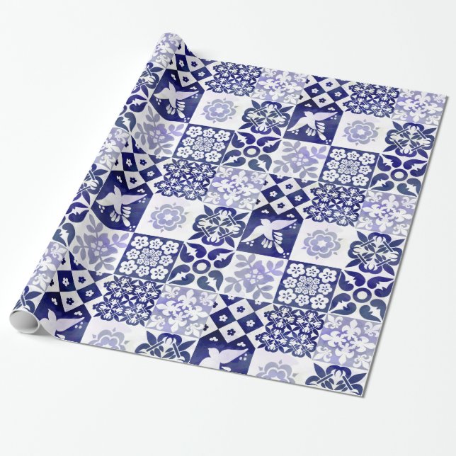 Papier Cadeau Beau papier d'emballage avec le motif d'Azulejos (Déroulé)