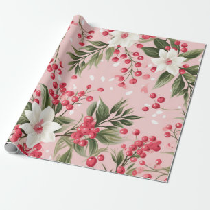 Papier Cadeau Beau papier floral de Noël rose