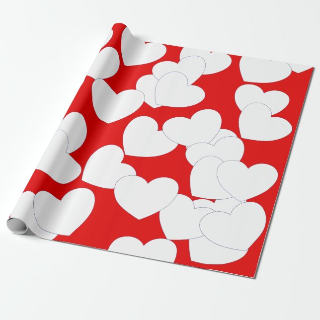 Papier Cadeau Beau Papier Rouge Enveloppé Avec Gros Coeurs Blanc (Déroulé)