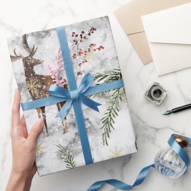 Papier Cadeau Beau rennes d'aquarelle peints à la main (Cadeaux)