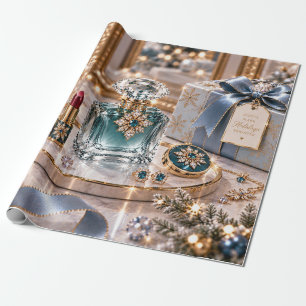 Papier Cadeau Beauté de Noël Luxueuse Bleu Glacé
