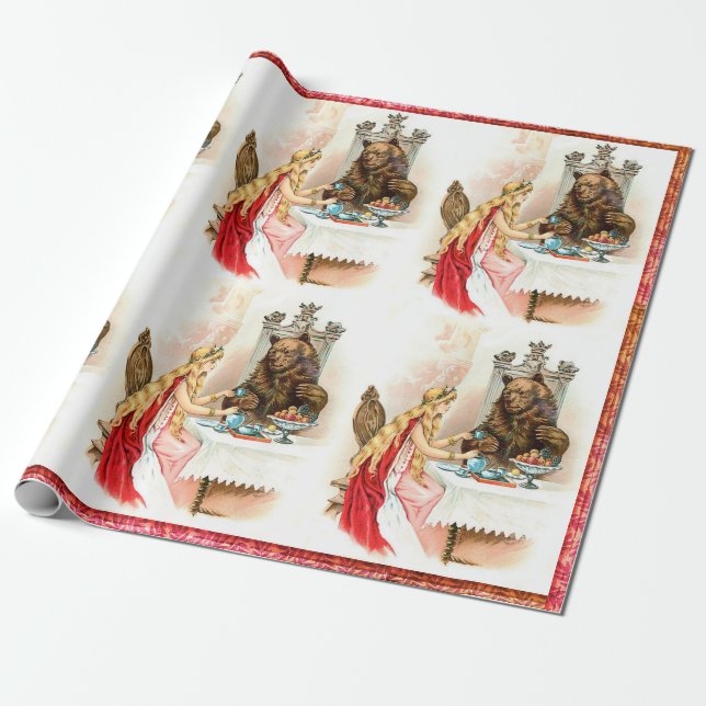 Papier Cadeau Beauté En Rose Et La Bête (Déroulé)