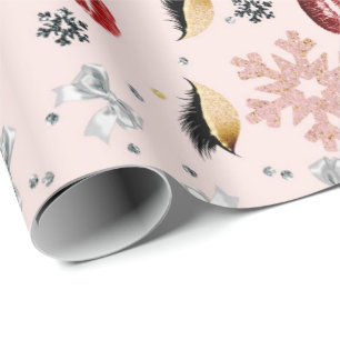 Papier Cadeau Beauté rose girly Fête de Noël Maquillage
