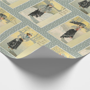 Papier Cadeau Beautés vintages dans la neige et les voeux de Noë