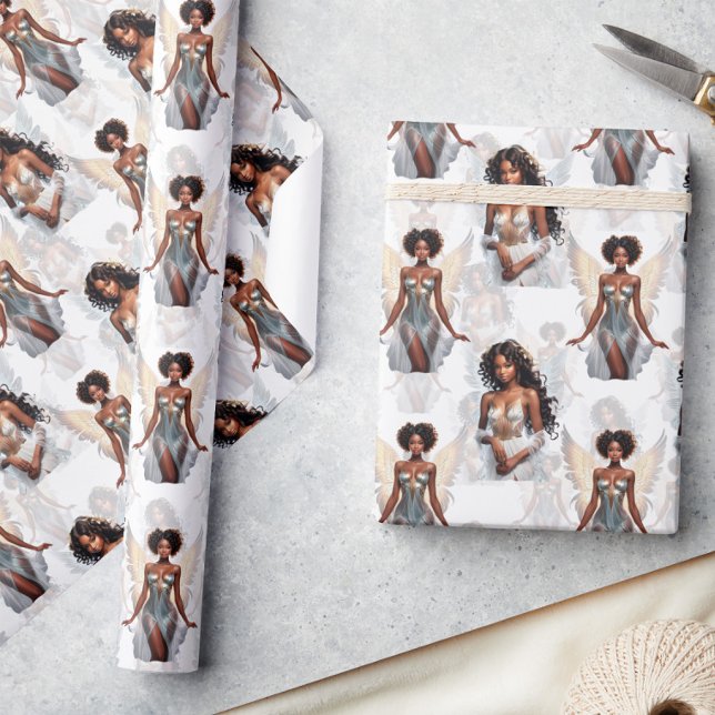 Papier Cadeau Beautiful Black Girl Angels Pattern Design  (Créateur téléchargé)