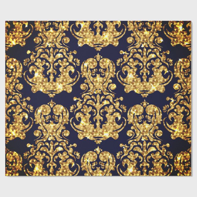 Papier Cadeau Beautiful Damask Gold & Black Wrapping paper roll (Plat)