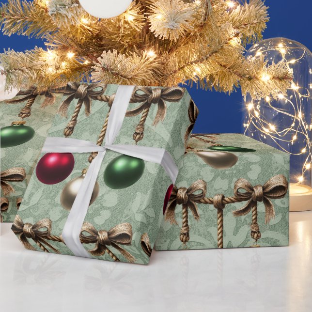 Papier Cadeau Beautiful Red,Gold,Green Christmas Bauble Ornament (Vacances)