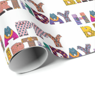 Papier Cadeau Beaux Animaux Amusants Joyeux Script Anniversaire 