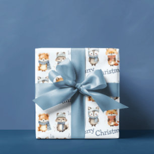 Papier Cadeau Beaux Animaux d'hiver Bleu Fa La Joyeuse Noël