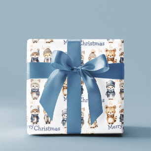Papier Cadeau Beaux Animaux D'Hiver Fa La Joyeuse Noël