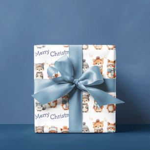 Papier Cadeau Beaux Animaux D'Hiver Fa La Joyeuse Noël