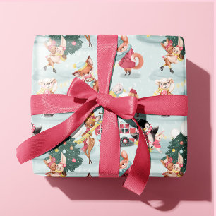 Papier Cadeau Beaux Animaux d'hiver Noël Arbres de Noël Amusants