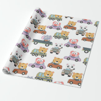 Papier Cadeau Beaux Animaux En Voitures Motif