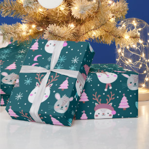 Papier Cadeau Beaux animaux Noël Arbres verts Noël