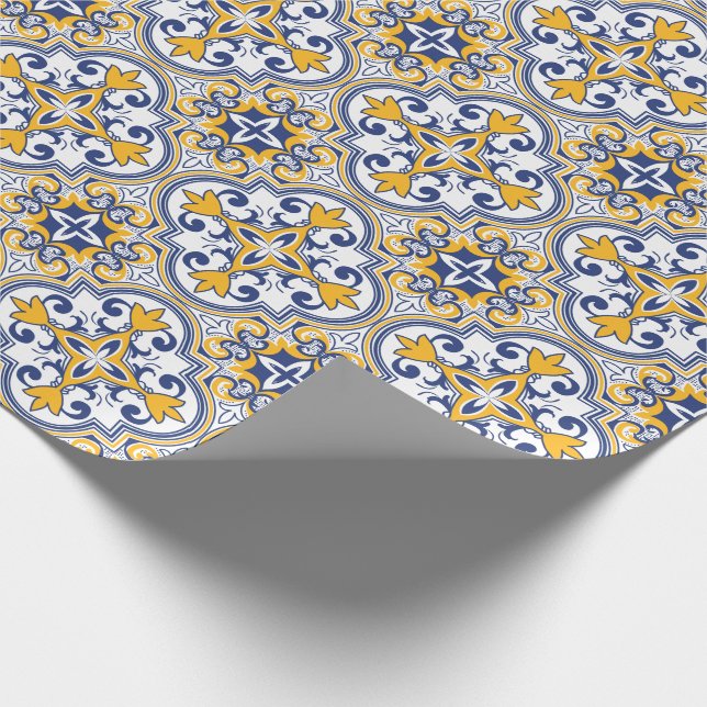 Papier Cadeau 💙 💛 Beaux azulejos bleu et jaune 9, (Coin)