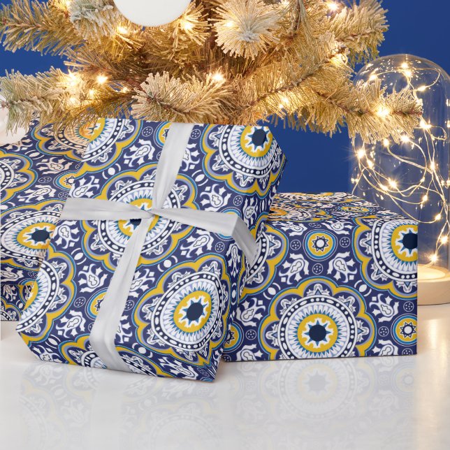 Papier Cadeau 😍 Beaux Azulejos bleus et jaunes, (Vacances)