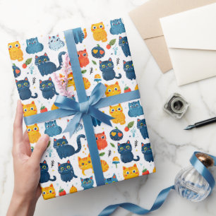 Papier Cadeau Beaux chats kawaii, jouer avec des jouets blanc ba
