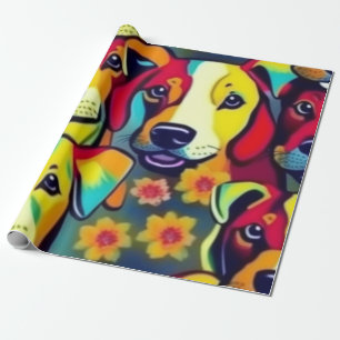 Papier Cadeau Beaux chiens colorés vibes de chien Enveloppement