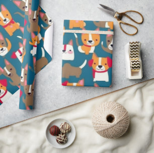 Papier Cadeau Beaux chiens colorés vibes de chien Enveloppement
