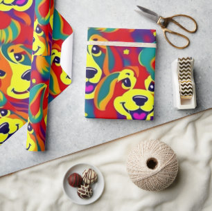 Papier Cadeau Beaux chiens colorés vibes de chien Enveloppement