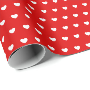 Papier Cadeau Beaux Coeurs Motif, Rouge Classique Et Blanc