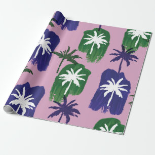 Papier Cadeau Beaux palmiers motif peint à la main sur rose 