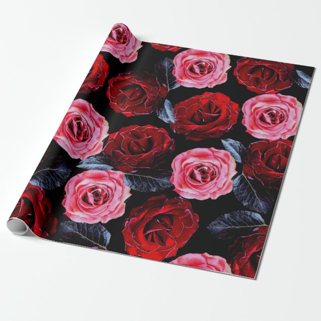 Papier Cadeau Beaux Roses en fleurs (Déroulé)