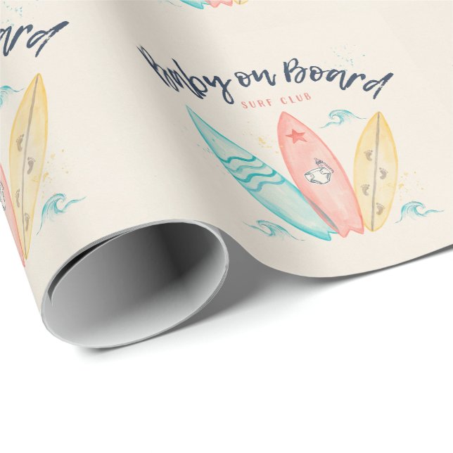 Papier Cadeau Bébé à Bord Baby Shower Planche de Surf (Coin rond)
