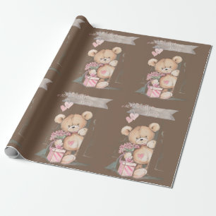 Papier Cadeau Bébé adorable d'accueil d'ours de nounours