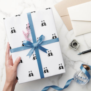 Papier Cadeau Bébé anniversaire panda noir propre simple