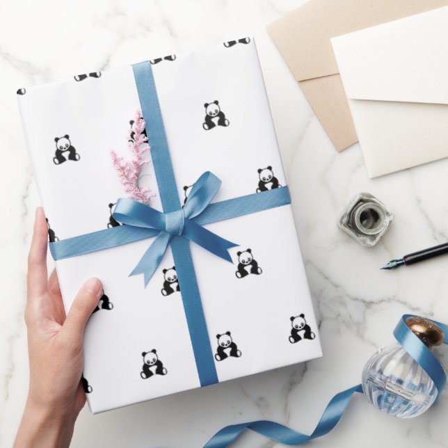 Papier Cadeau Bébé anniversaire panda noir propre simple (Cadeaux)