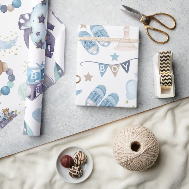 Papier Cadeau Bébé bleu Baby shower bébé envelopper cadeau pour  (Artisanat)
