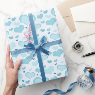 Papier Cadeau Bébé Bleu Coeurs Papier à envelopper - Motif migno