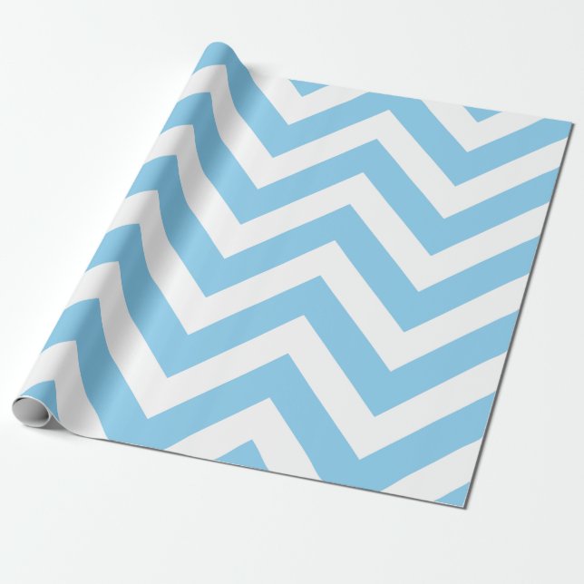 Papier Cadeau Bébé Bleu et Blanc Grandes Dimensions Chevron (Déroulé)