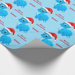 Papier Cadeau Bébé bleu mignon Dinosour avec le casquette de
