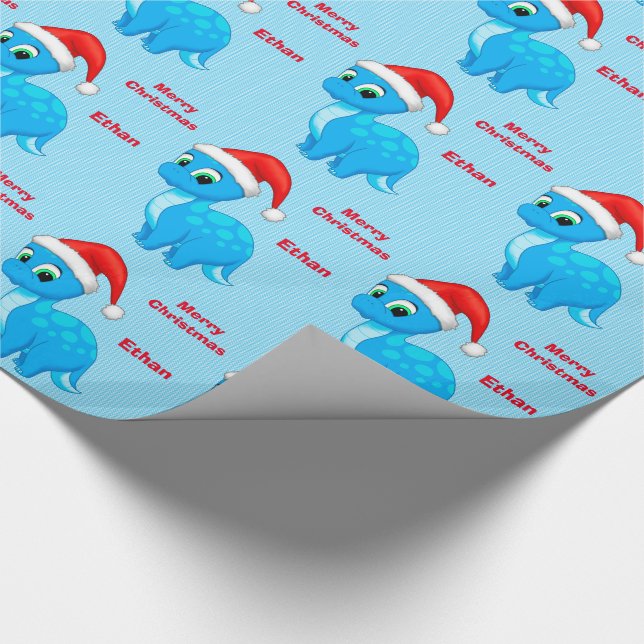 Papier Cadeau Bébé bleu mignon Dinosour avec le casquette de (Coin)