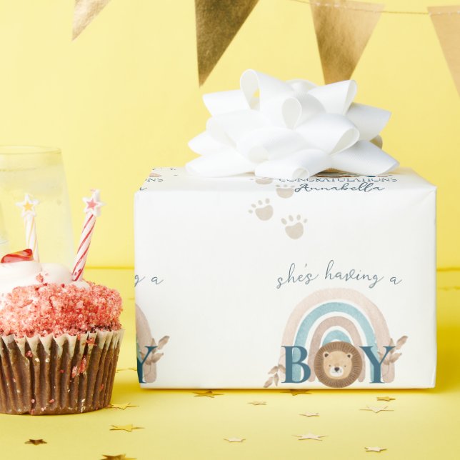 Papier Cadeau Bébé Boho mignon Lion Lion Pawprints (Fête d'anniversaire)