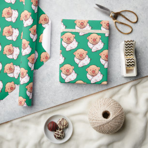 Papier Cadeau Bébé Cochon Mignon Enveloppé dans une Couverture