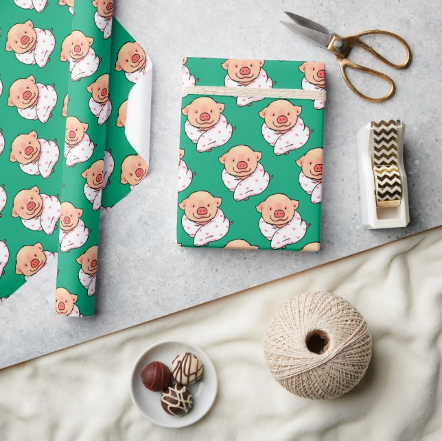 Papier Cadeau Bébé Cochon Mignon Enveloppé dans une Couverture (Artisanat)