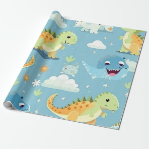 Papier Cadeau Bébé coloré mignon Dinosaur Anniversaire