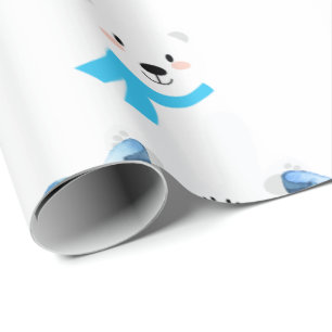 Papier Cadeau Bébé d'hiver de l'ours polaire bleu