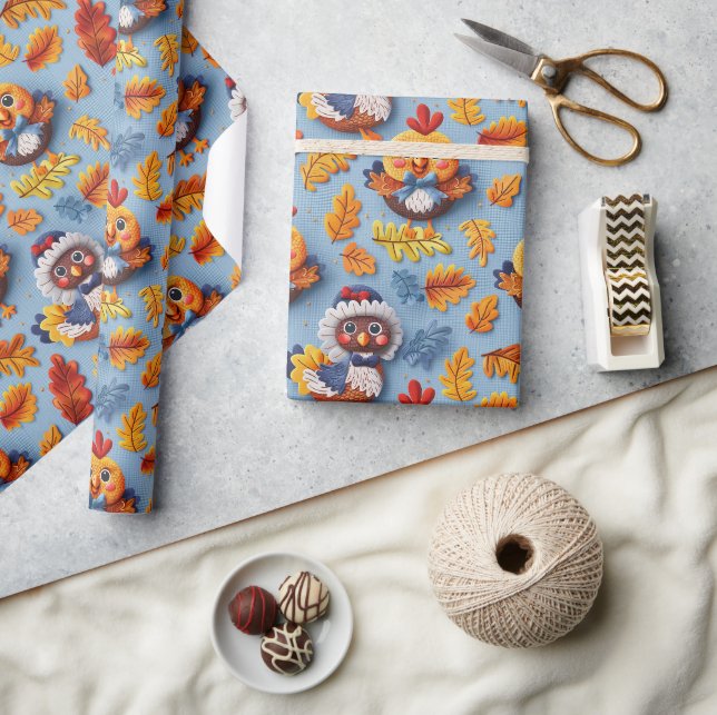 Papier Cadeau Bébé Dindon de Thanksgiving Et Poussins  (Artisanat)